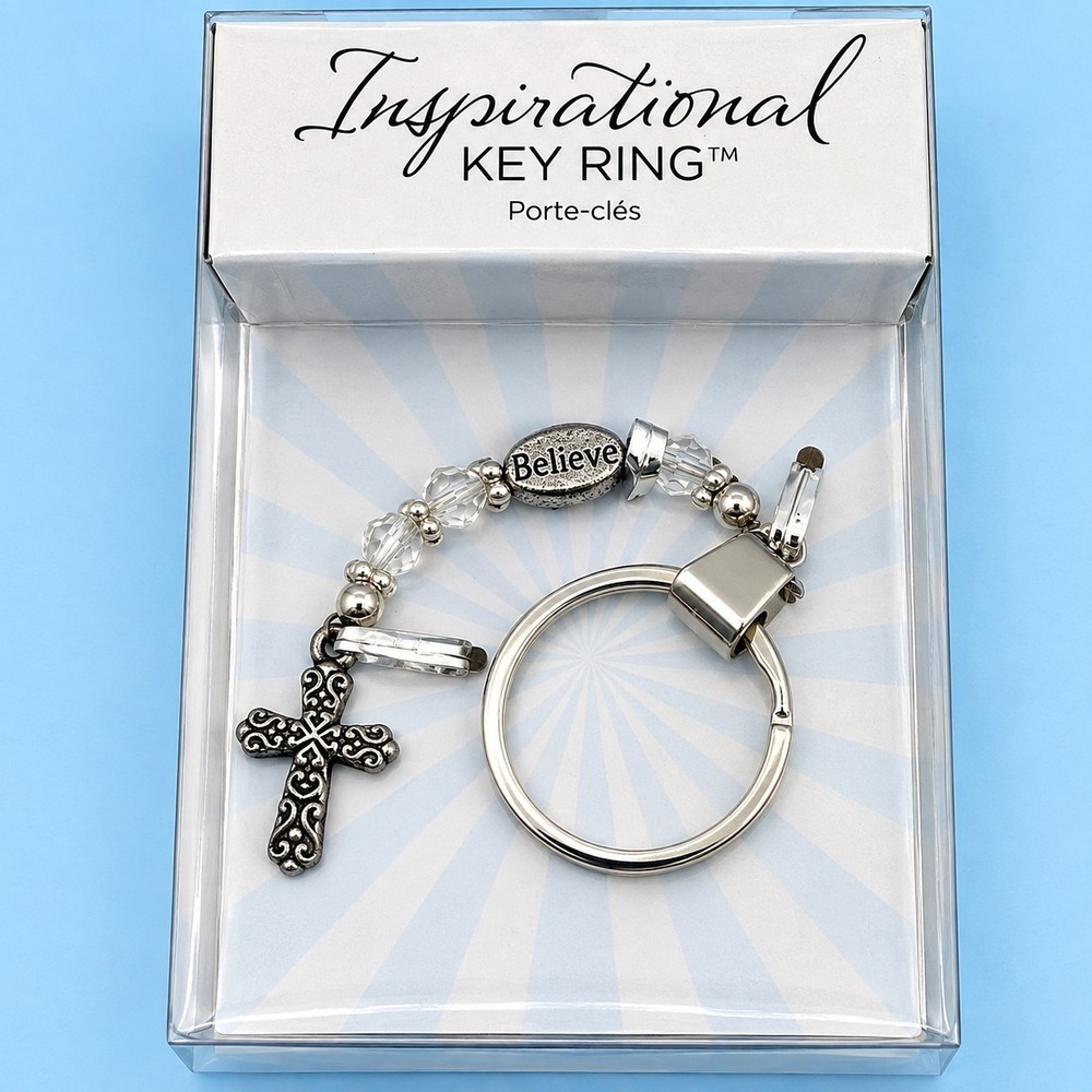 Giftcraft Believe Cross Keychain Inspirational Beaded Key Ring New in Box -2872